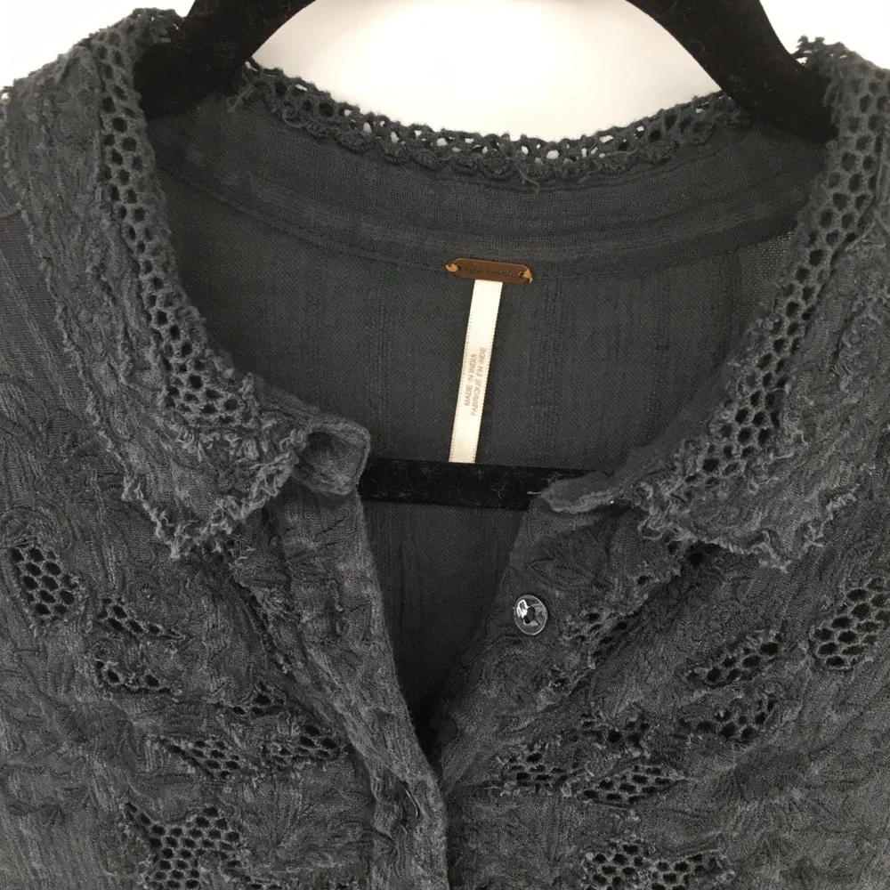 Free People Button Down Lace/Crotched Shirt